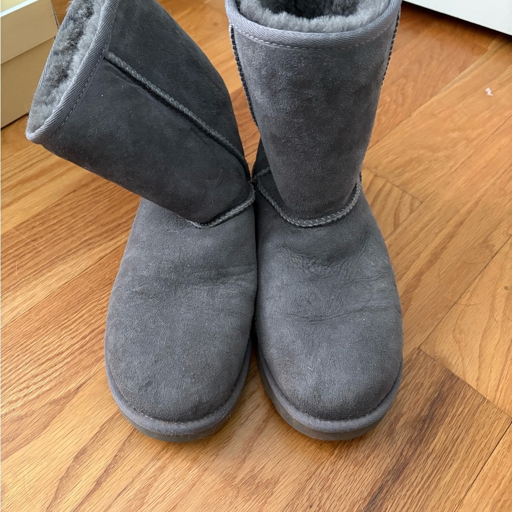 Gray Suede Shearling Boots
